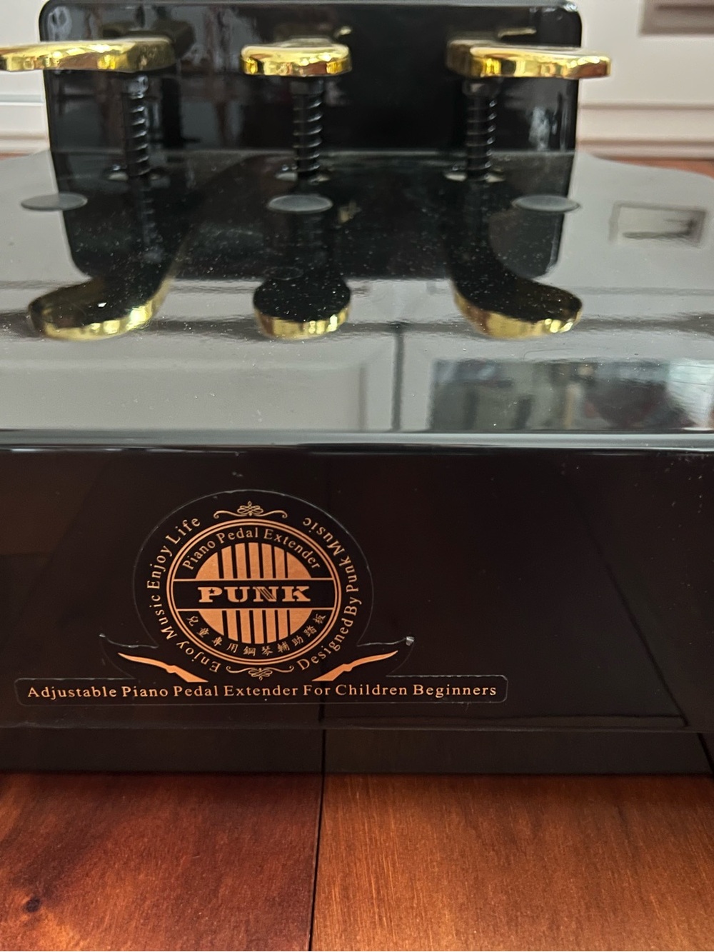 Black Piano Pedal Extender with Gold Accents